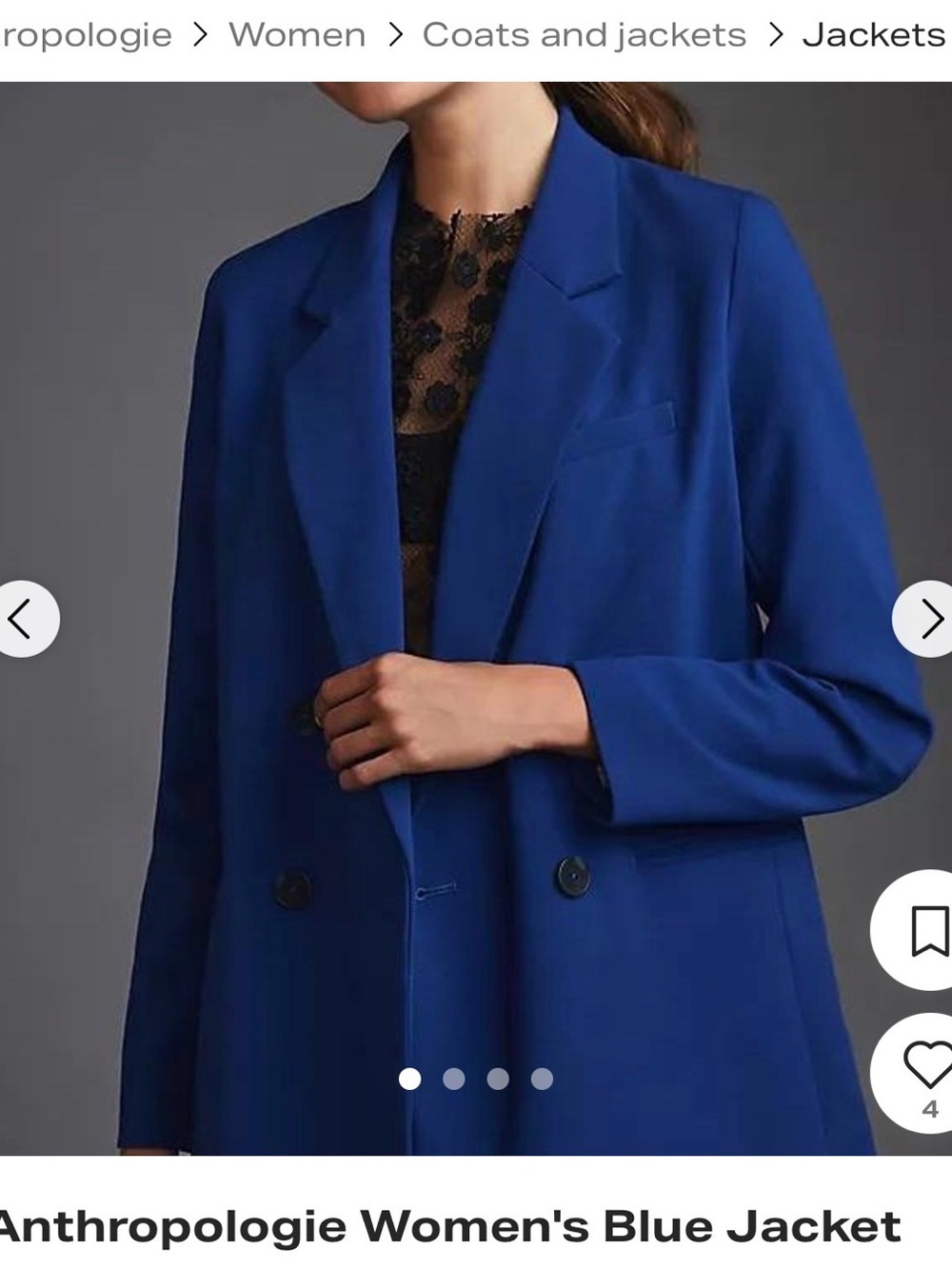 Anthropologie Cobalt Blue Double-Breasted Blazer